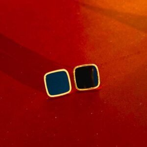 Black and Gold Onyx Square Stud Earrings