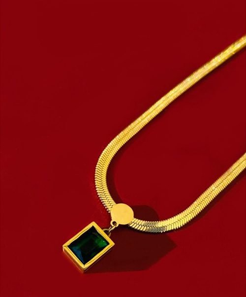 Green Emerald Square Necklace