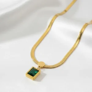Green Emerald Square Necklace