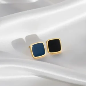 Black and Gold Onyx Square Stud Earrings