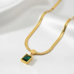 Green Emerald Square Pendant Necklace