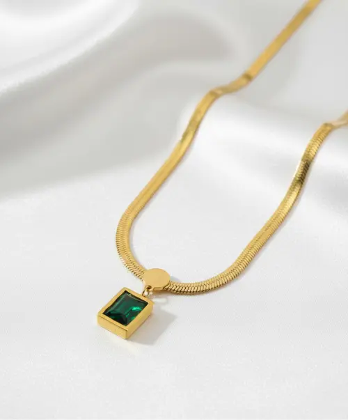 Green Emerald Square Pendant Necklace